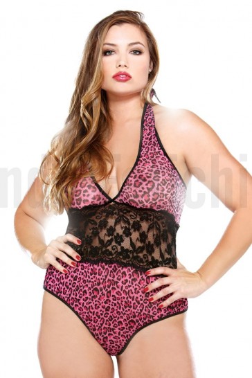 Body leopardo rosa con encaje