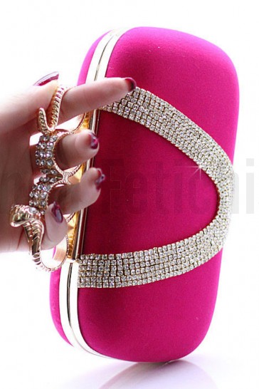 Bolso de fiesta clutch rosa con anillos