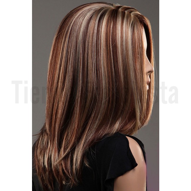 Peluca castaña con mechas rubias